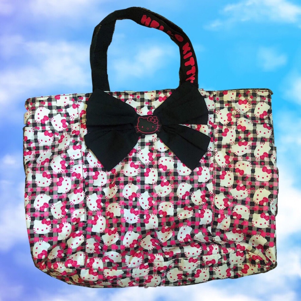 Hello Kitty plaid tote handbag with bow - Picture 1 of 4